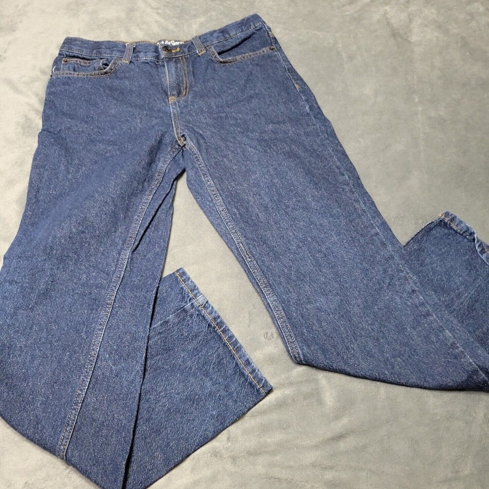 Cat & Jack Jeans Boy 16 Blue Relaxed Straight Zip Pockets Adjustable Rigid Denim